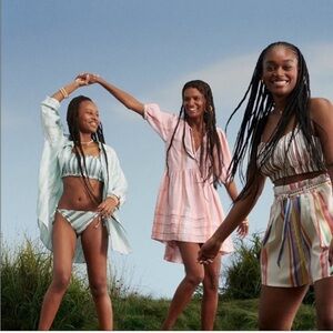 BNWT H&M LEMLEM X Crop Women’s Crop Top Brown and white Striped size M